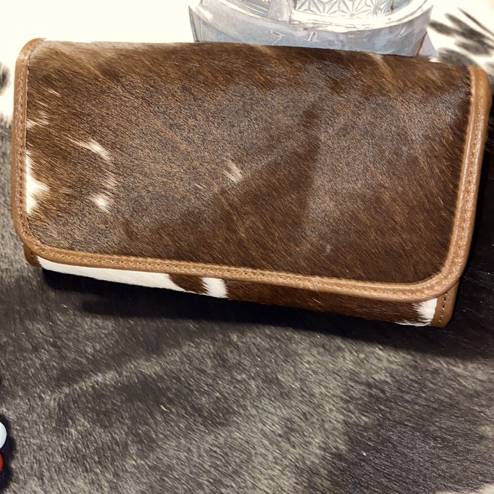 100% New Real Handmade Cowhide Western Ladies Wallet Leather Hair On#8197
